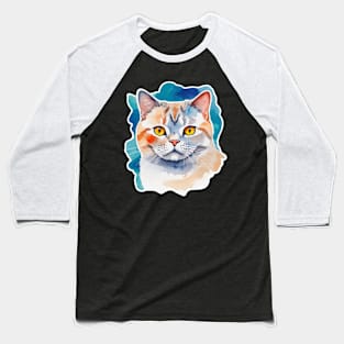 British Shorthair Cat Watercolor Drawing Baseball T-Shirt